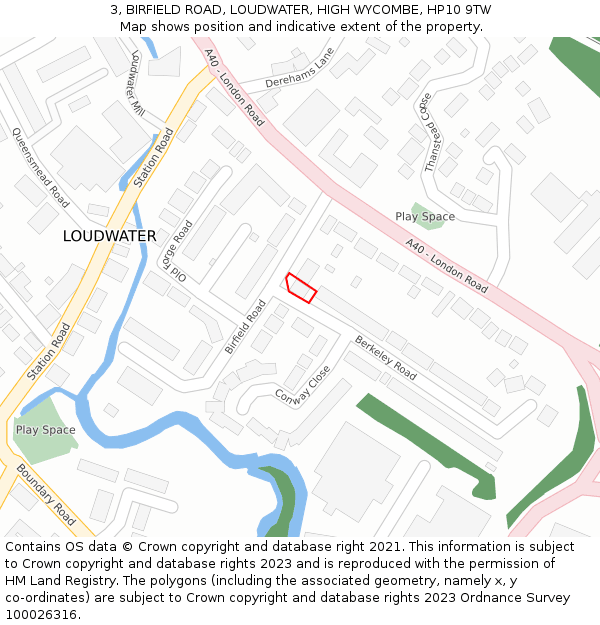 3, BIRFIELD ROAD, LOUDWATER, HIGH WYCOMBE, HP10 9TW: Location map and indicative extent of plot