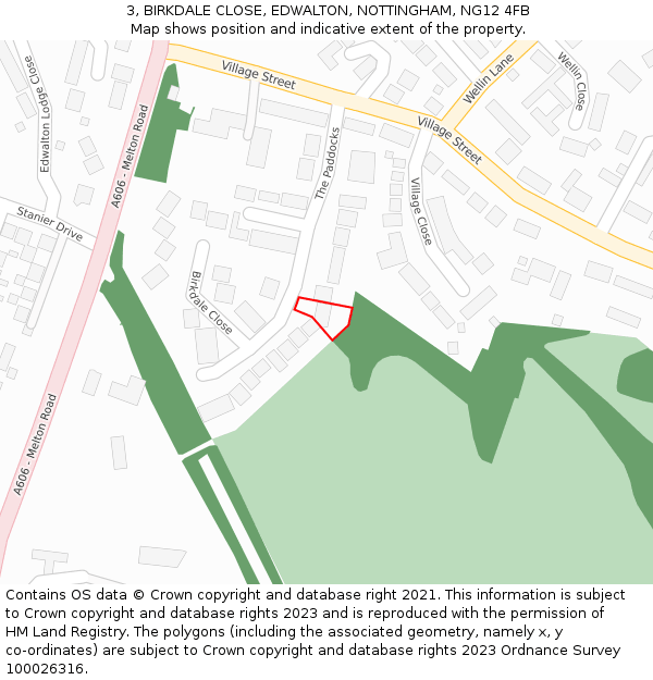 3, BIRKDALE CLOSE, EDWALTON, NOTTINGHAM, NG12 4FB: Location map and indicative extent of plot