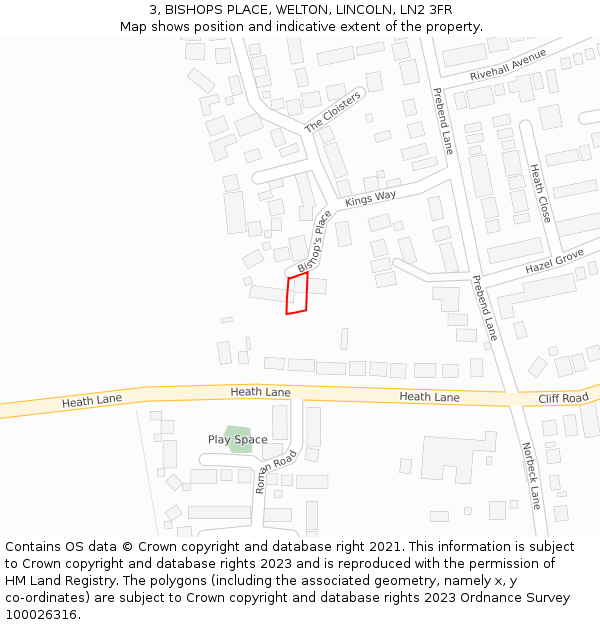 3, BISHOPS PLACE, WELTON, LINCOLN, LN2 3FR: Location map and indicative extent of plot