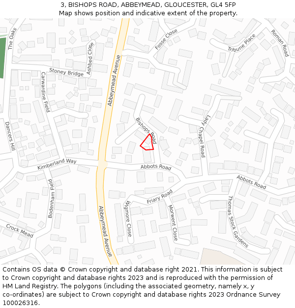 3, BISHOPS ROAD, ABBEYMEAD, GLOUCESTER, GL4 5FP: Location map and indicative extent of plot