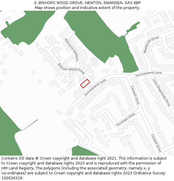 3, BISHOPS WOOD GROVE, NEWTON, SWANSEA, SA3 4BP: Location map and indicative extent of plot