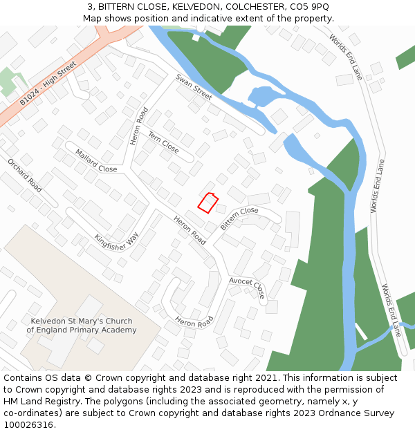 3, BITTERN CLOSE, KELVEDON, COLCHESTER, CO5 9PQ: Location map and indicative extent of plot