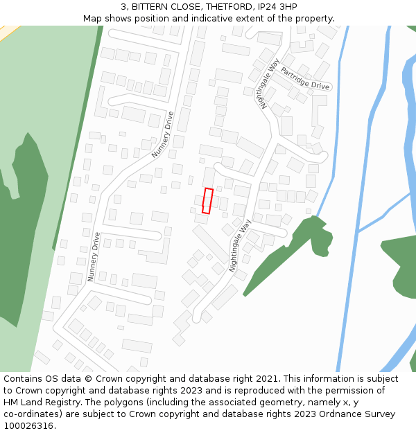 3, BITTERN CLOSE, THETFORD, IP24 3HP: Location map and indicative extent of plot