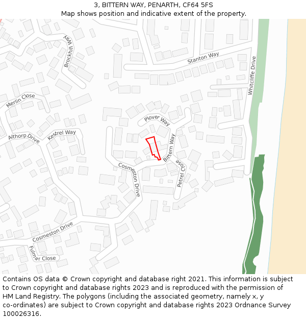 3, BITTERN WAY, PENARTH, CF64 5FS: Location map and indicative extent of plot