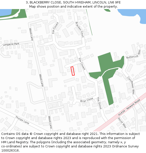 3, BLACKBERRY CLOSE, SOUTH HYKEHAM, LINCOLN, LN6 9FE: Location map and indicative extent of plot