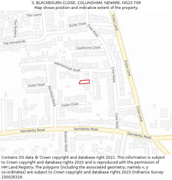 3, BLACKBOURN CLOSE, COLLINGHAM, NEWARK, NG23 7SR: Location map and indicative extent of plot