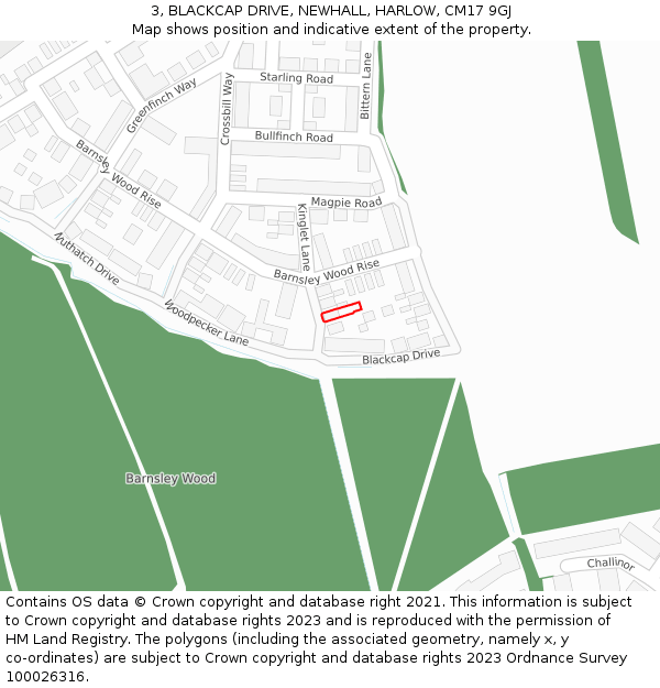 3, BLACKCAP DRIVE, NEWHALL, HARLOW, CM17 9GJ: Location map and indicative extent of plot