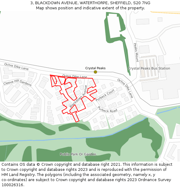 3, BLACKDOWN AVENUE, WATERTHORPE, SHEFFIELD, S20 7NG: Location map and indicative extent of plot