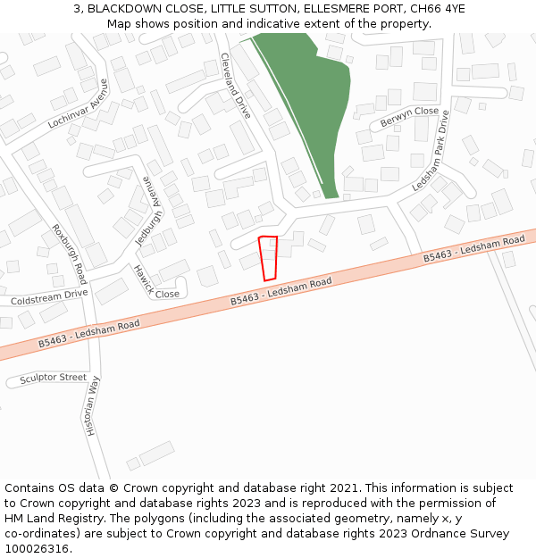 3, BLACKDOWN CLOSE, LITTLE SUTTON, ELLESMERE PORT, CH66 4YE: Location map and indicative extent of plot