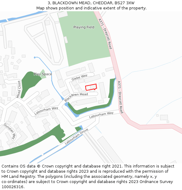 3, BLACKDOWN MEAD, CHEDDAR, BS27 3XW: Location map and indicative extent of plot