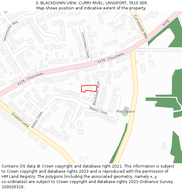 3, BLACKDOWN VIEW, CURRY RIVEL, LANGPORT, TA10 0ER: Location map and indicative extent of plot