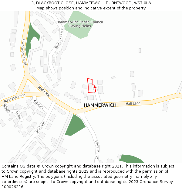 3, BLACKROOT CLOSE, HAMMERWICH, BURNTWOOD, WS7 0LA: Location map and indicative extent of plot