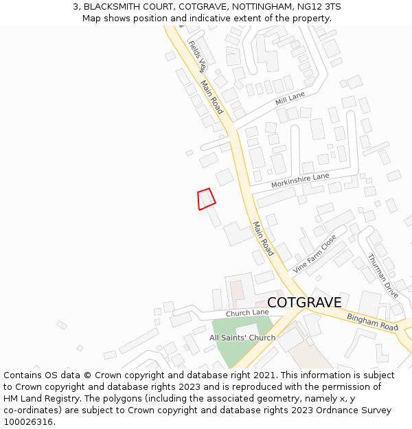 3, BLACKSMITH COURT, COTGRAVE, NOTTINGHAM, NG12 3TS: Location map and indicative extent of plot