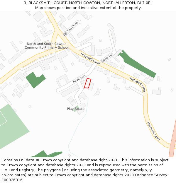 3, BLACKSMITH COURT, NORTH COWTON, NORTHALLERTON, DL7 0EL: Location map and indicative extent of plot