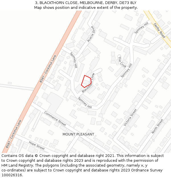 3, BLACKTHORN CLOSE, MELBOURNE, DERBY, DE73 8LY: Location map and indicative extent of plot