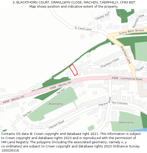 3, BLACKTHORN COURT, DRANLLWYN CLOSE, MACHEN, CAERPHILLY, CF83 8QT: Location map and indicative extent of plot