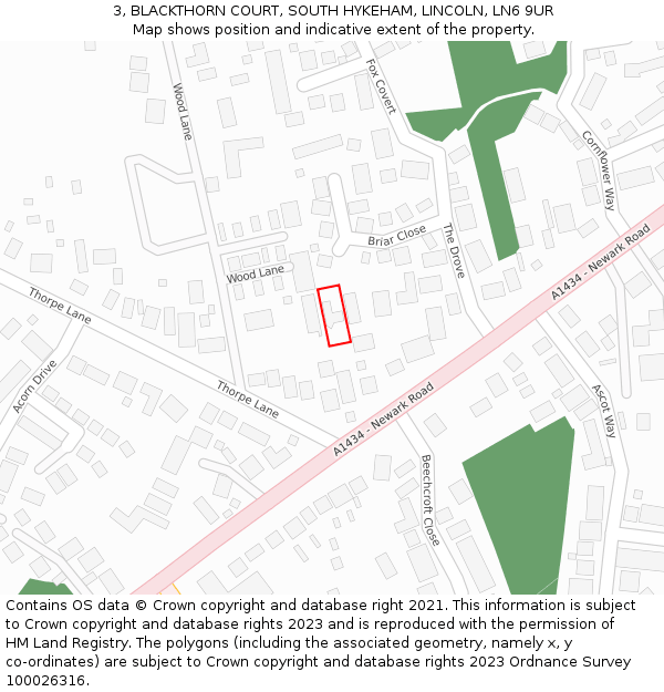 3, BLACKTHORN COURT, SOUTH HYKEHAM, LINCOLN, LN6 9UR: Location map and indicative extent of plot