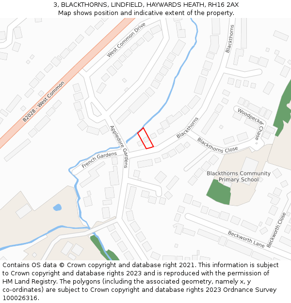 3, BLACKTHORNS, LINDFIELD, HAYWARDS HEATH, RH16 2AX: Location map and indicative extent of plot