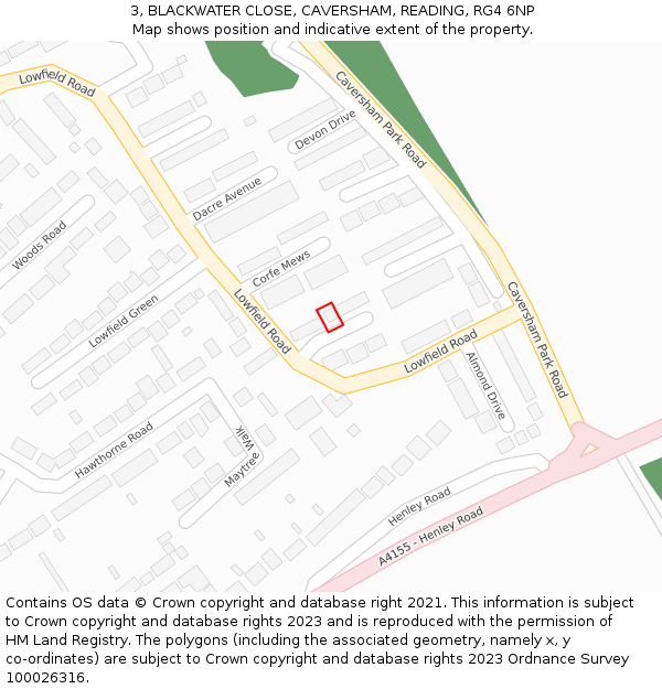 3, BLACKWATER CLOSE, CAVERSHAM, READING, RG4 6NP: Location map and indicative extent of plot