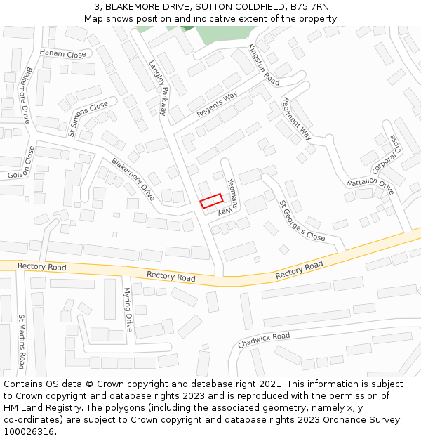 3, BLAKEMORE DRIVE, SUTTON COLDFIELD, B75 7RN: Location map and indicative extent of plot
