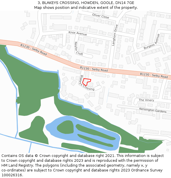 3, BLAKEYS CROSSING, HOWDEN, GOOLE, DN14 7GE: Location map and indicative extent of plot