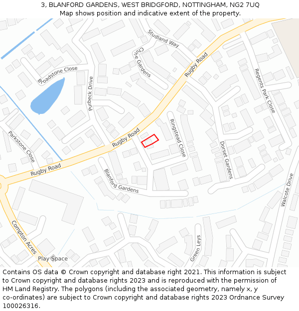 3, BLANFORD GARDENS, WEST BRIDGFORD, NOTTINGHAM, NG2 7UQ: Location map and indicative extent of plot