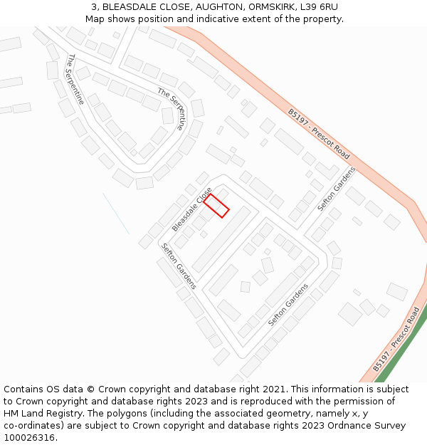 3, BLEASDALE CLOSE, AUGHTON, ORMSKIRK, L39 6RU: Location map and indicative extent of plot