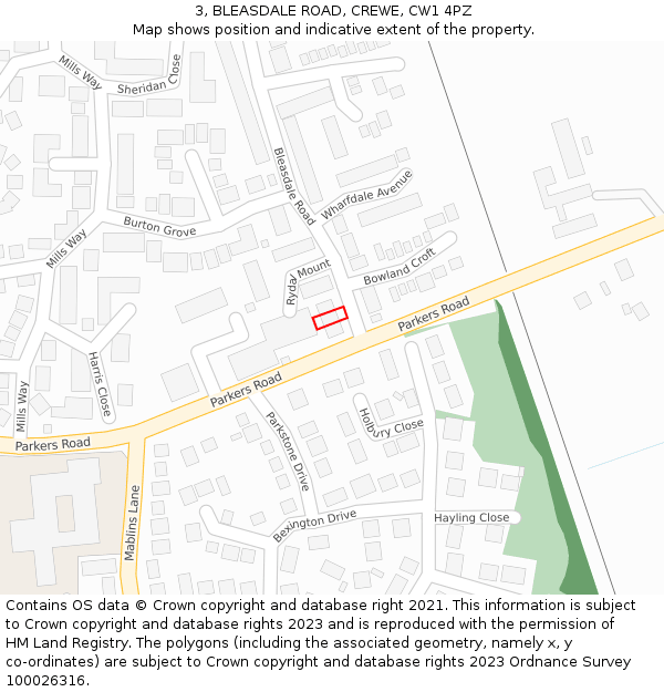 3, BLEASDALE ROAD, CREWE, CW1 4PZ: Location map and indicative extent of plot