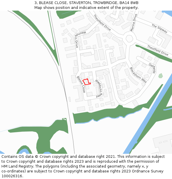 3, BLEASE CLOSE, STAVERTON, TROWBRIDGE, BA14 8WB: Location map and indicative extent of plot