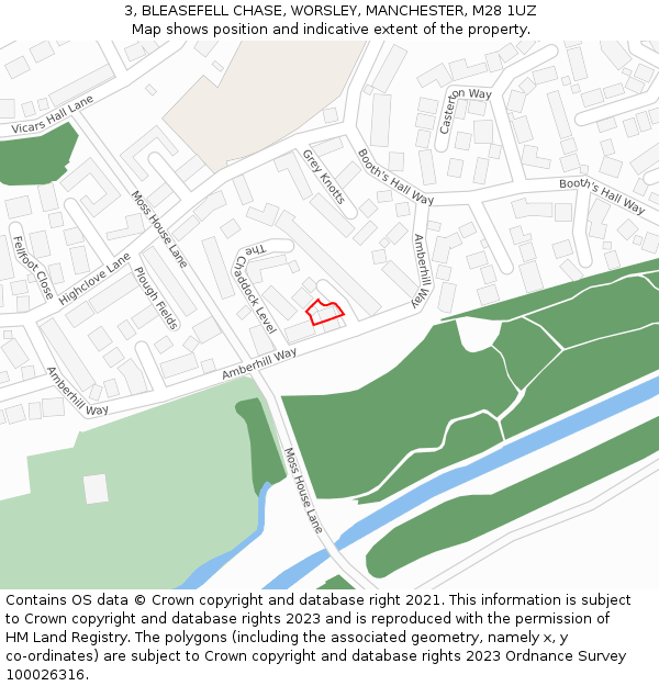 3, BLEASEFELL CHASE, WORSLEY, MANCHESTER, M28 1UZ: Location map and indicative extent of plot