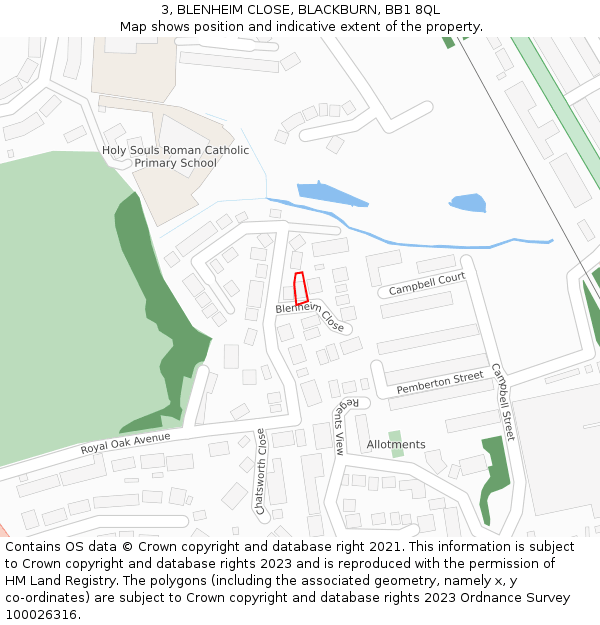 3, BLENHEIM CLOSE, BLACKBURN, BB1 8QL: Location map and indicative extent of plot