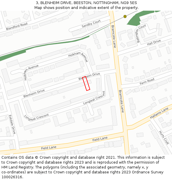 3, BLENHEIM DRIVE, BEESTON, NOTTINGHAM, NG9 5ES: Location map and indicative extent of plot