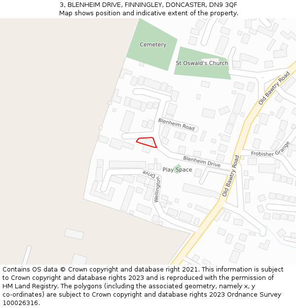 3, BLENHEIM DRIVE, FINNINGLEY, DONCASTER, DN9 3QF: Location map and indicative extent of plot