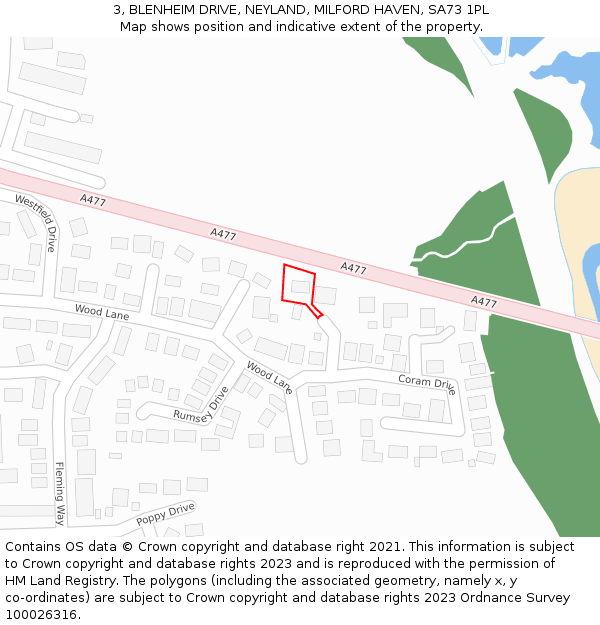 3, BLENHEIM DRIVE, NEYLAND, MILFORD HAVEN, SA73 1PL: Location map and indicative extent of plot