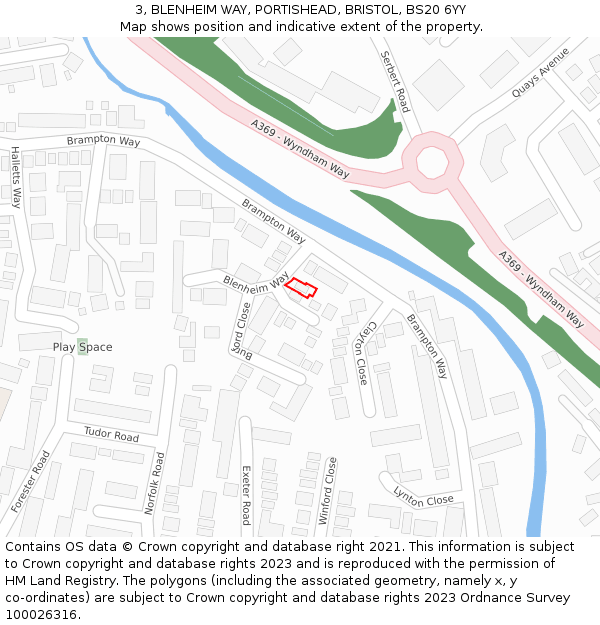 3, BLENHEIM WAY, PORTISHEAD, BRISTOL, BS20 6YY: Location map and indicative extent of plot