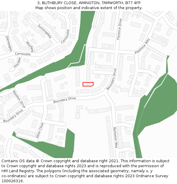 3, BLITHBURY CLOSE, AMINGTON, TAMWORTH, B77 4FP: Location map and indicative extent of plot
