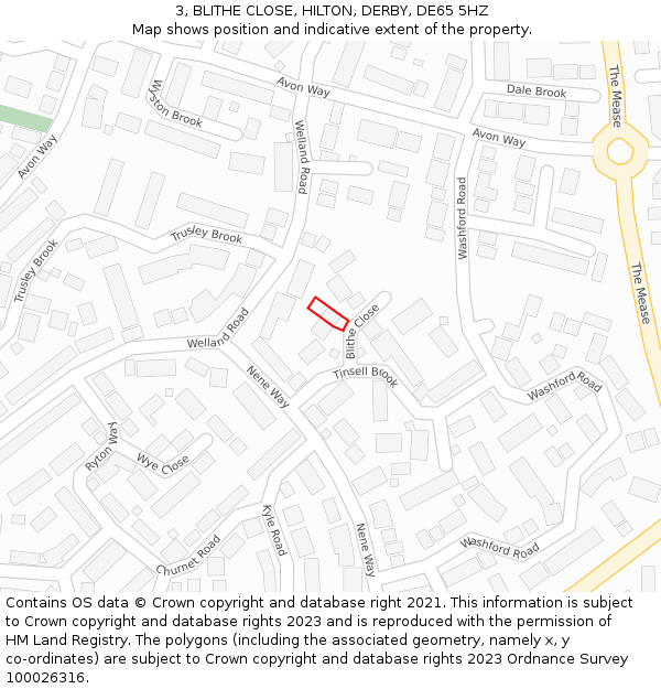 3, BLITHE CLOSE, HILTON, DERBY, DE65 5HZ: Location map and indicative extent of plot