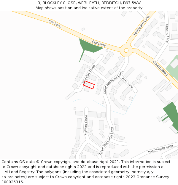 3, BLOCKLEY CLOSE, WEBHEATH, REDDITCH, B97 5WW: Location map and indicative extent of plot