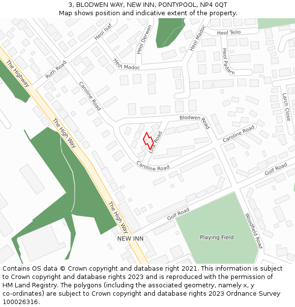 3, BLODWEN WAY, NEW INN, PONTYPOOL, NP4 0QT: Location map and indicative extent of plot