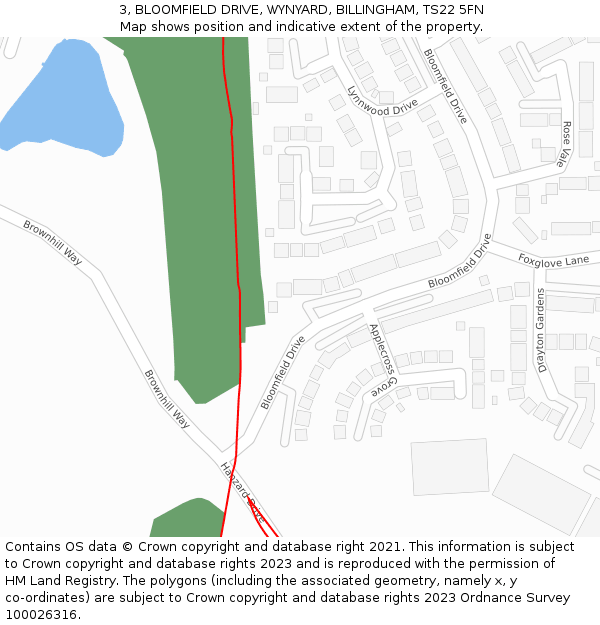 3, BLOOMFIELD DRIVE, WYNYARD, BILLINGHAM, TS22 5FN: Location map and indicative extent of plot