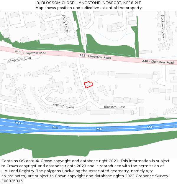 3, BLOSSOM CLOSE, LANGSTONE, NEWPORT, NP18 2LT: Location map and indicative extent of plot