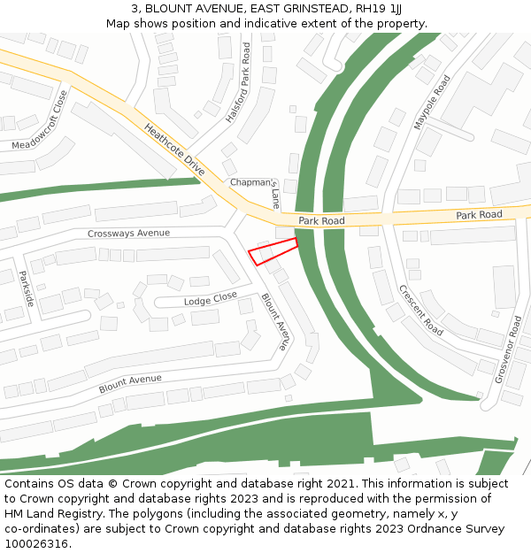 3, BLOUNT AVENUE, EAST GRINSTEAD, RH19 1JJ: Location map and indicative extent of plot