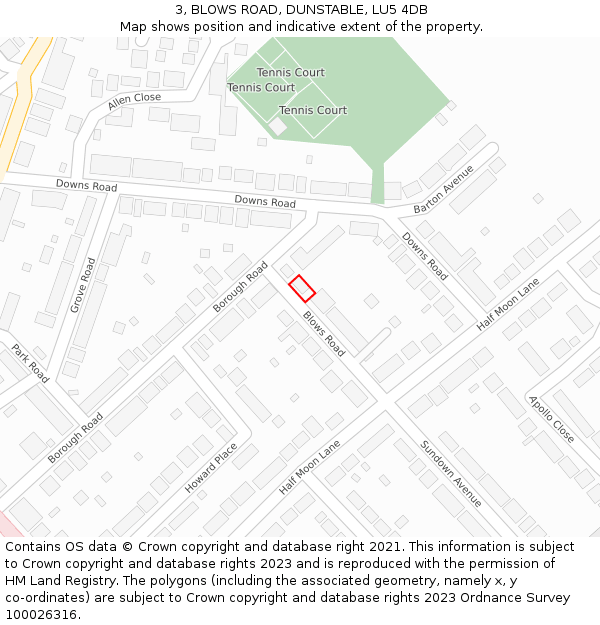 3, BLOWS ROAD, DUNSTABLE, LU5 4DB: Location map and indicative extent of plot