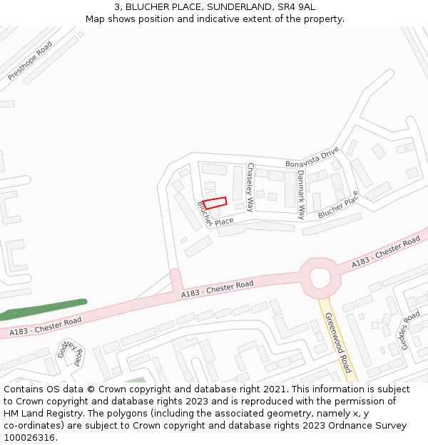 3, BLUCHER PLACE, SUNDERLAND, SR4 9AL: Location map and indicative extent of plot