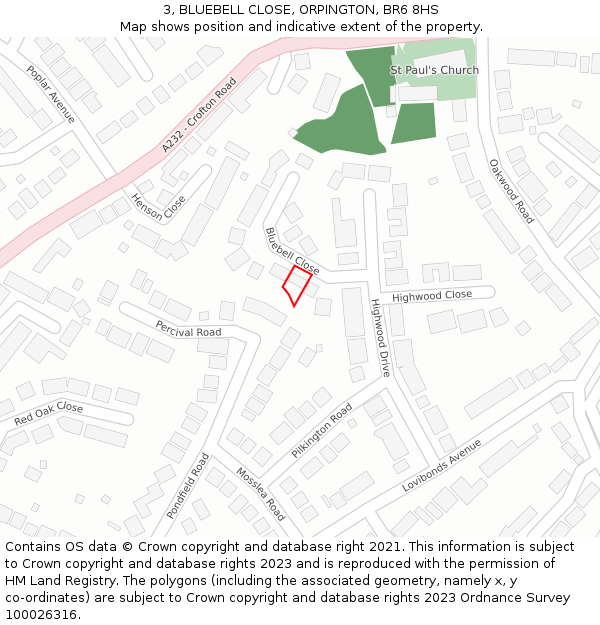 3, BLUEBELL CLOSE, ORPINGTON, BR6 8HS: Location map and indicative extent of plot