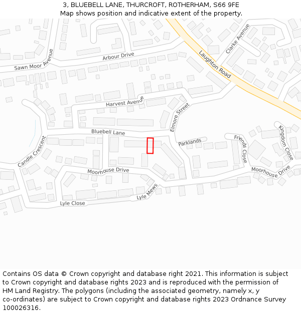 3, BLUEBELL LANE, THURCROFT, ROTHERHAM, S66 9FE: Location map and indicative extent of plot