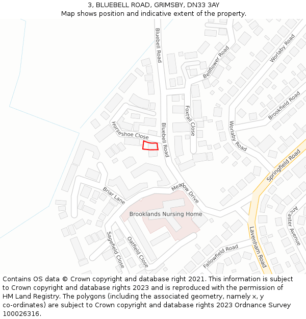 3, BLUEBELL ROAD, GRIMSBY, DN33 3AY: Location map and indicative extent of plot