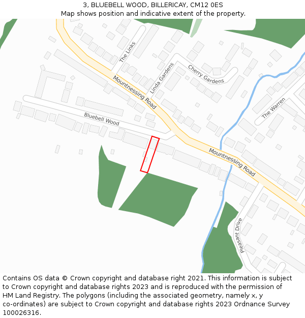 3, BLUEBELL WOOD, BILLERICAY, CM12 0ES: Location map and indicative extent of plot