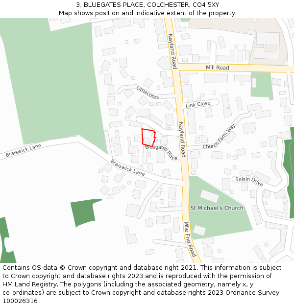 3, BLUEGATES PLACE, COLCHESTER, CO4 5XY: Location map and indicative extent of plot