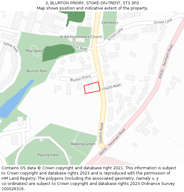 3, BLURTON PRIORY, STOKE-ON-TRENT, ST3 3PG: Location map and indicative extent of plot